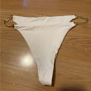 White Bikini Bottom with Gold Chain Accents